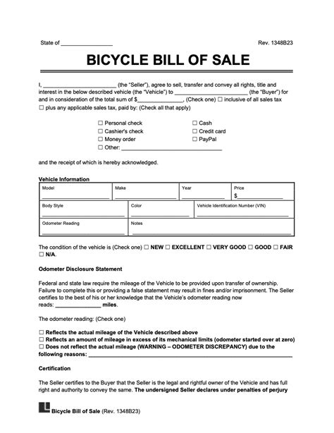 Bill Of Sale For Bike